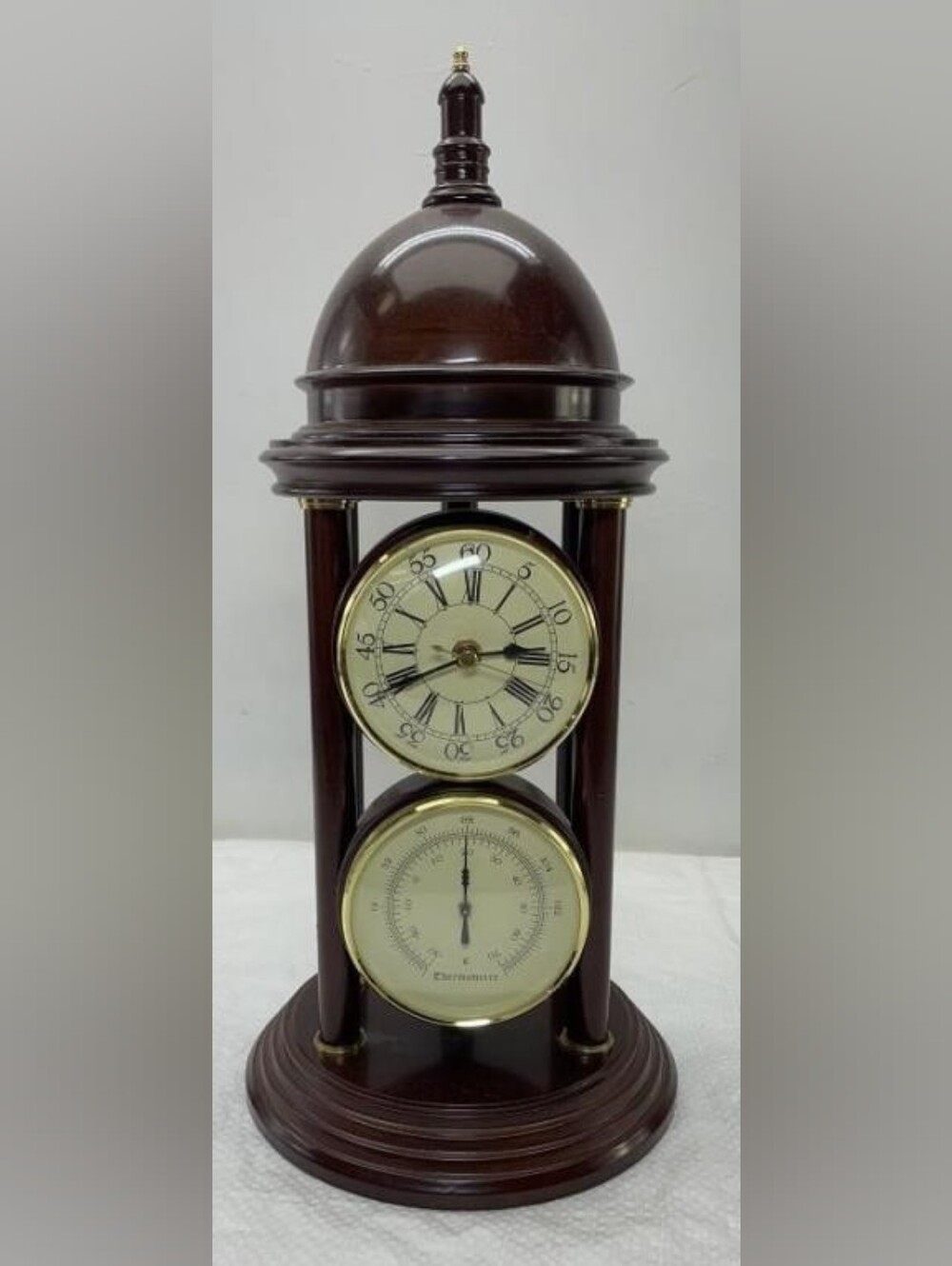 Mahogany Finish Dual-Dial Wall Clock with Barometer